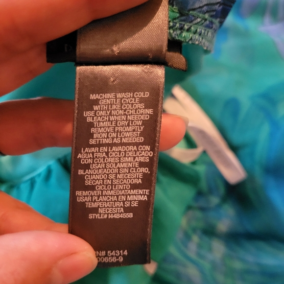 Bisou Bisou Strapless Blue and Teal Big Floral Print High Side Slit Maxi Dress - Picture 5 of 11